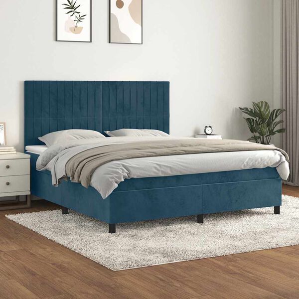vidaXL Box spring postel s matrac&iacute; tmavě modr&aacute; 180x200 cm samet