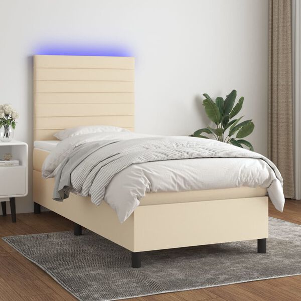 vidaXL Box spring postel s matrac&iacute; a LED kr&eacute;mov&aacute; 90x190 cm textil