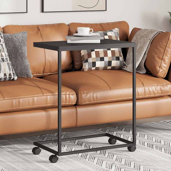 vidaXL Odkl&aacute;dac&iacute; stolek s kolečky čern&yacute; 55x35x70 cm kompozitn&iacute; dřevo