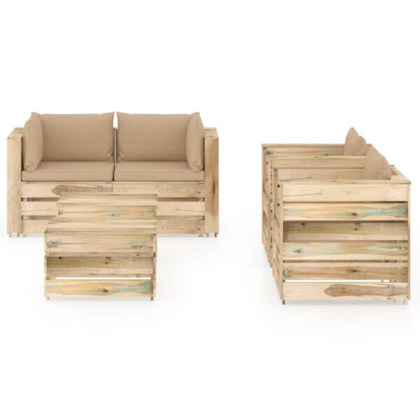 vidaXL 6d&iacute;ln&aacute; zahradn&iacute; souprava s podu&scaron;kami zeleně impregnovan&eacute; dřevo