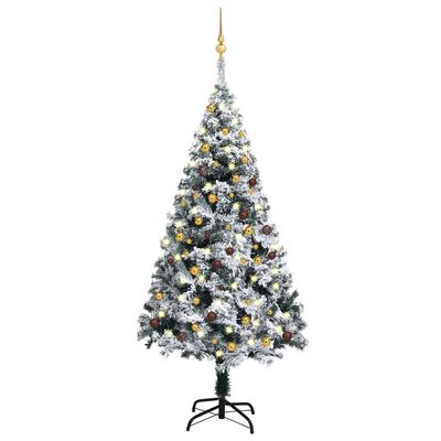 vidaXL Umělý vánoční stromek s LED a sadou koulí zelený 180 cm PVC