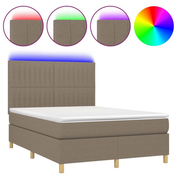 vidaXL Box spring postel s matrac&iacute; a LED taupe 140x190 cm textil
