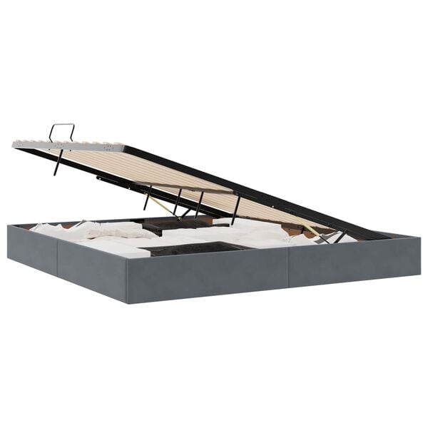 vidaXL Postel s &uacute;ložn&yacute;m prostorem s čelo Tmavě &scaron;ed&aacute; 200 x 200 cm samet