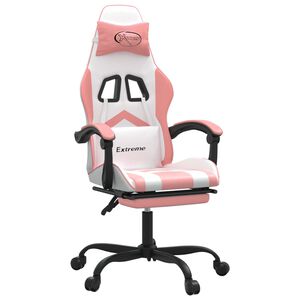 vidaXL Hern&iacute; židle s podnožkou b&iacute;l&aacute; a růžov&aacute; uměl&aacute; kůže