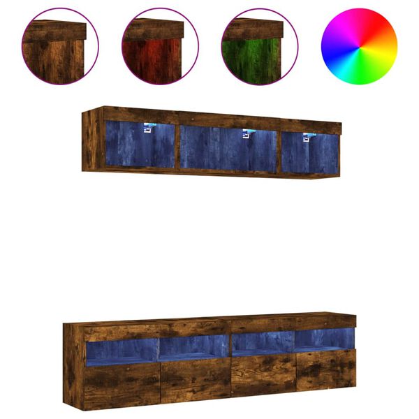 vidaXL 5d&iacute;ln&aacute; ob&yacute;vac&iacute; stěna s LED kouřov&yacute; dub kompozitn&iacute; dřevo