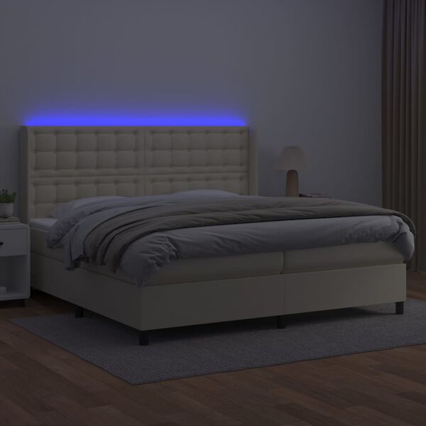 vidaXL Box spring postel s matrac&iacute; a LED kr&eacute;mov&aacute; 200x200 cm uměl&aacute; kůže
