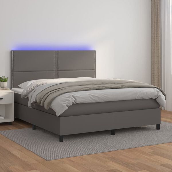 vidaXL Box spring postel s matrac&iacute; a LED &scaron;ed&aacute; 140x190 cm uměl&aacute; kůže