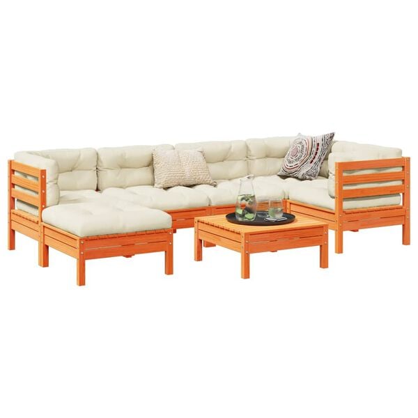vidaXL 7dílná zahradní sedací souprava podušky voskově hnědá borovice