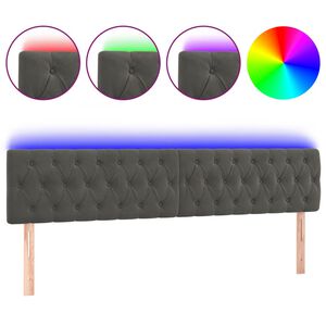vidaXL Čelo postele s LED tmavě &scaron;ed&eacute; 200 x 7 x 78/88 cm samet