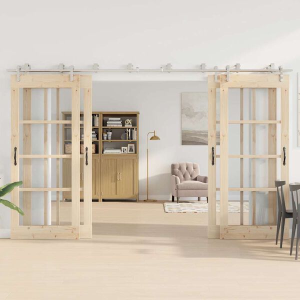 vidaXL Sada př&iacute;slu&scaron;enstv&iacute; pro posuvn&eacute; dveře 366 cm nerez ocel stř&iacute;brn&aacute;