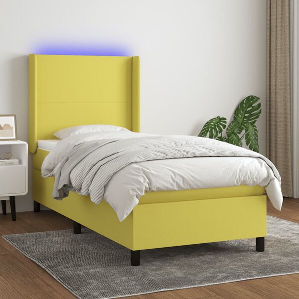 vidaXL Box spring postel s matrac&iacute; a LED zelen&aacute; 90x190 cm textil