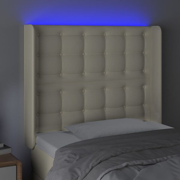 vidaXL Čelo postele s LED kr&eacute;mov&eacute; 83 x 16 x 118/128 cm uměl&aacute; kůže