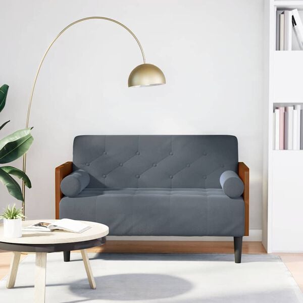 vidaXL Pohovka Loveseat s podhlavn&iacute;kem, tmavě &scaron;ed&aacute;, 110 cm, samet