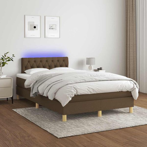 vidaXL Box spring postel s matrac&iacute; a LED tmavě hněd&aacute; 120x190 cm textil