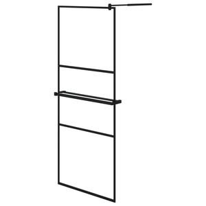 vidaXL Z&aacute;stěna do průchoz&iacute; sprchy s polic&iacute; čern&aacute; 80x195 cm ESG/hlin&iacute;k