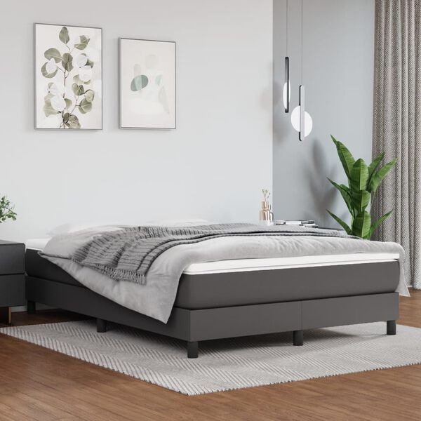vidaXL Box spring postel s matrací šedá 140x200 cm umělá kůže