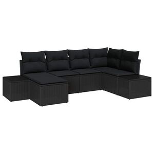 vidaXL Sada zahradn&iacute;ch pohovek s pol&scaron;t&aacute;řem 6 pcs Čern&aacute; polyratan
