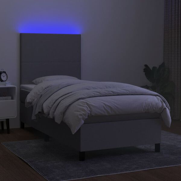 vidaXL Box spring postel s matrac&iacute; a LED světle &scaron;ed&aacute; 100x200 cm textil