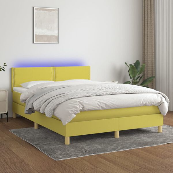 vidaXL Box spring postel s matrac&iacute; a LED zelen&aacute; 140x190 cm textil