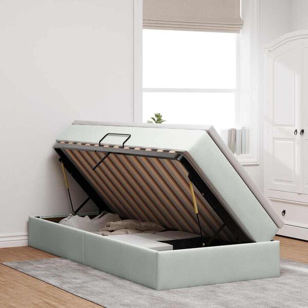 vidaXL Postel s &uacute;ložn&yacute;m prostorem a matrac&iacute; Světle &scaron;ed&aacute; 90 x 200 cm