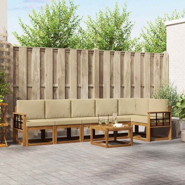 vidaXL Venkovn&iacute; pohovkov&aacute; souprava 7 pcs Přirozen&aacute; a B&eacute;žov&aacute;