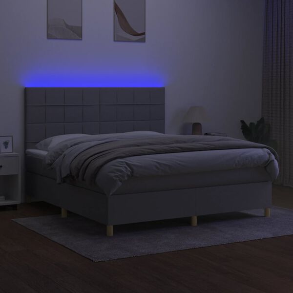 vidaXL Box spring postel s matrac&iacute; a LED světle &scaron;ed&aacute; 160x200 cm textil