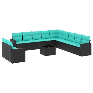 vidaXL 12d&iacute;ln&yacute; zahradn&iacute; sedac&iacute; souprava s podu&scaron;kami čern&yacute; polyratan