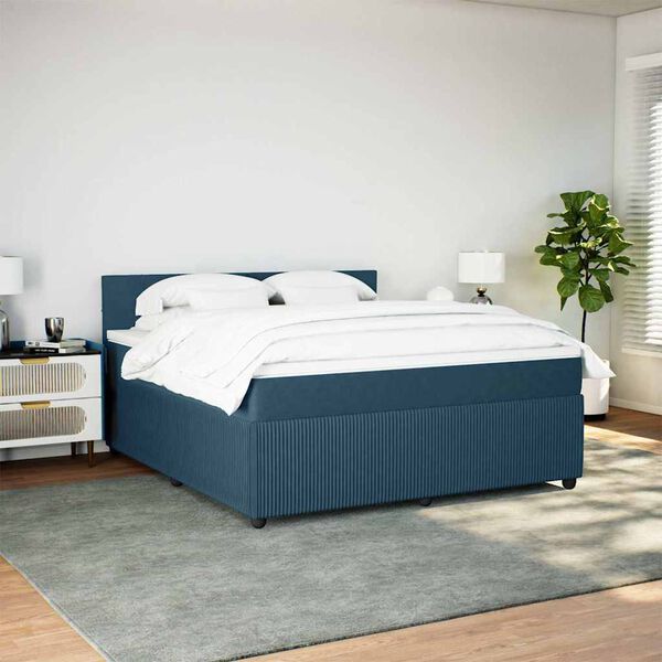 vidaXL Box spring postel s matrac&iacute; modr&aacute; 180 x 200 cm samet