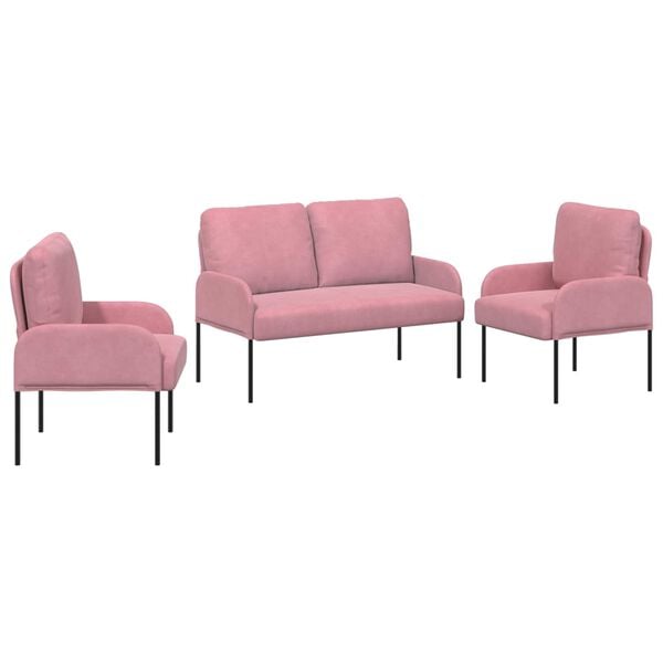 vidaXL Sedac&iacute; soupravy 3 pcs Růžov&aacute; 115 x 56 x 80 cm Překližka