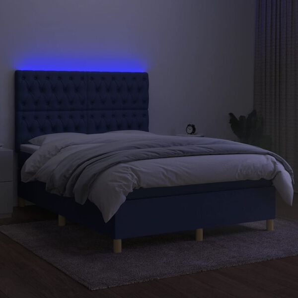 vidaXL Box spring postel s matrac&iacute; a LED modr&aacute; 140x200 cm textil