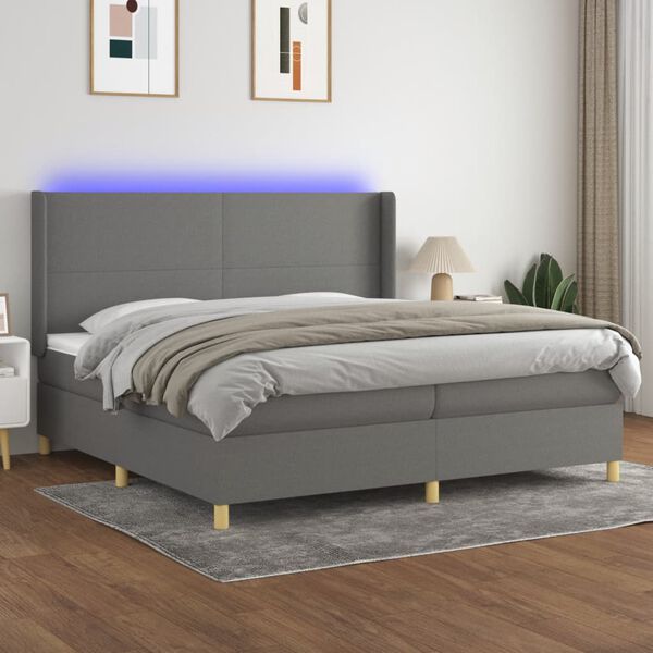 vidaXL Box spring postel s matrac&iacute; a LED tmavě &scaron;ed&aacute; 200x200 cm textil