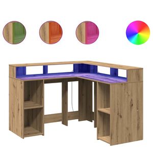 vidaXL Psac&iacute; stůl s LED dub artisan 130 x 130 x 91 cm kompozitn&iacute; dřevo