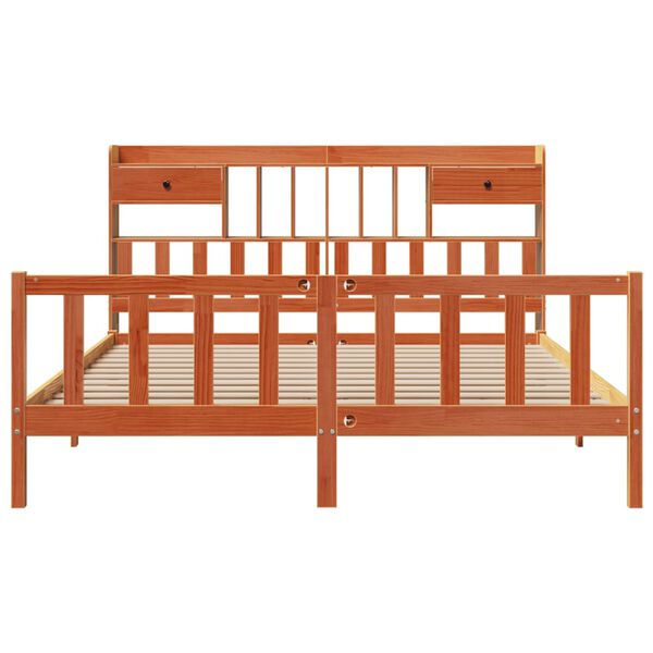 vidaXL Postel s knihovnou bez matrace 200 x 200 cm masivní borovice