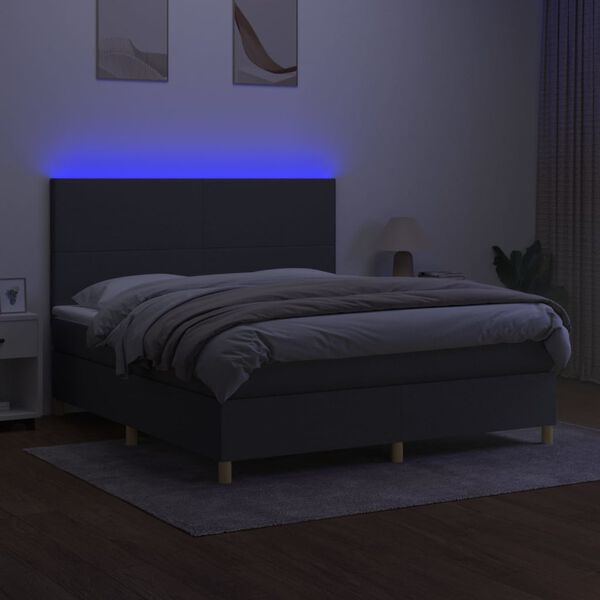 vidaXL Box spring postel s matrac&iacute; a LED tmavě &scaron;ed&aacute; 180x200 cm textil