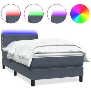 vidaXL Box spring postel s matrac&iacute; a LED tmavě &scaron;ed&aacute; 90x210 cm samet