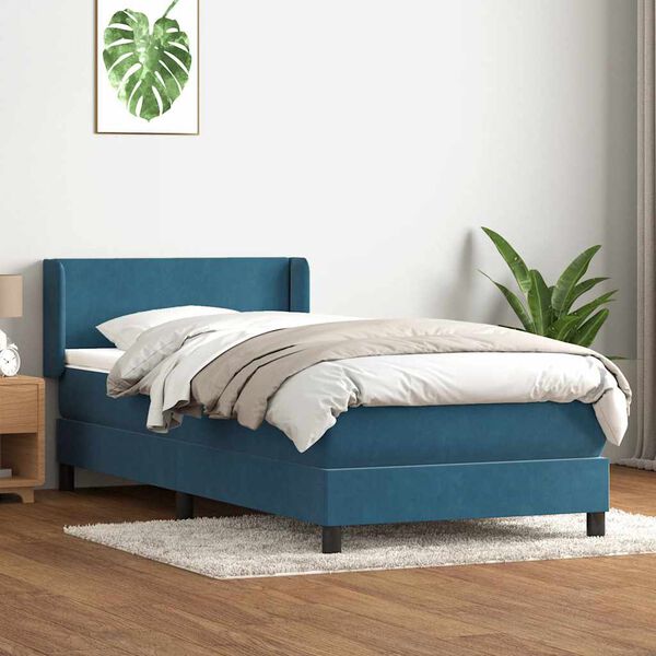 vidaXL Box spring postel s matrac&iacute; tmavě modr&aacute; 90x220 cm samet