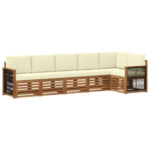 vidaXL Rohov&aacute; sofa sada s pol&scaron;t&aacute;řem 5 pcs Přirozen&aacute; a Kr&eacute;mov&aacute;