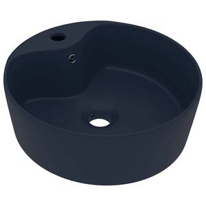 vidaXL Luxusn&iacute; umyvadlo přepad matn&eacute; tmavě modr&eacute; 36 x 13 cm keramick&eacute;
