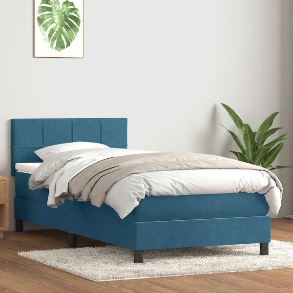 vidaXL Box spring postel s matrac&iacute; tmavě modr&aacute; 100x210 cm samet
