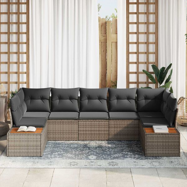 vidaXL Sada zahradních pohovek s polštářem 7 pcs Šedá Polyratan