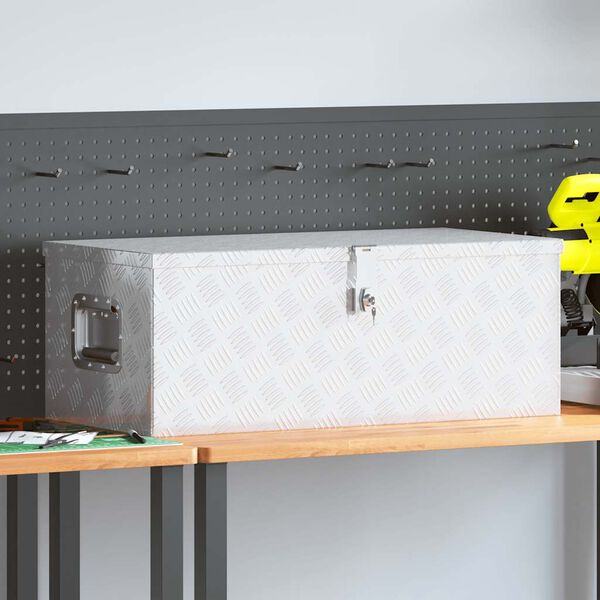 vidaXL Úložný box stříbrný 80 x 39 x 30 cm hliník
