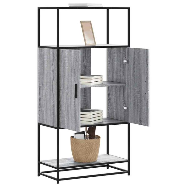 vidaXL Skříň highboard šedá sonoma 68x35x139cm kompozitní dřevo a kov