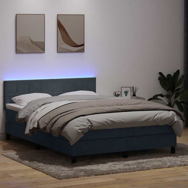 vidaXL Box spring postel s matrac&iacute; a LED tmavě &scaron;ed&aacute; 160x210 cm samet