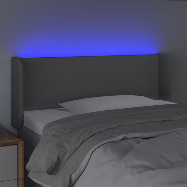 vidaXL Čelo postele s LED světle &scaron;ed&eacute; 103 x 16 x 78/88 cm textil