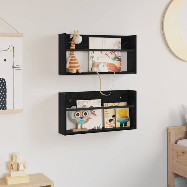 vidaXL Reg&aacute;l na časopisy s polic&iacute; 2 pcs Čern&yacute; dub 60 x 12 x 30 cm