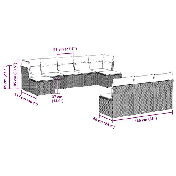 vidaXL 10d&iacute;ln&aacute; zahradn&iacute; sedac&iacute; souprava podu&scaron;ky světle &scaron;ed&aacute; polyratan