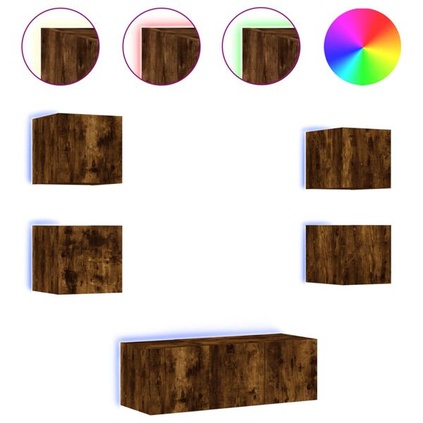 vidaXL 6d&iacute;ln&aacute; ob&yacute;vac&iacute; stěna s LED kouřov&yacute; dub kompozitn&iacute; dřevo