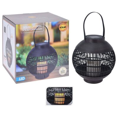 ProGarden LED solární svítilna ratanová se svíčkou černá