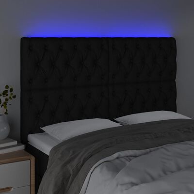 vidaXL Čelo postele s LED černé 144x7x118/128 cm textil