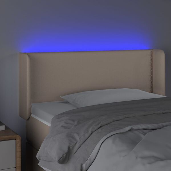 vidaXL Čelo postele s LED cappuccino 83 x 16 x 78/88 cm uměl&aacute; kůže